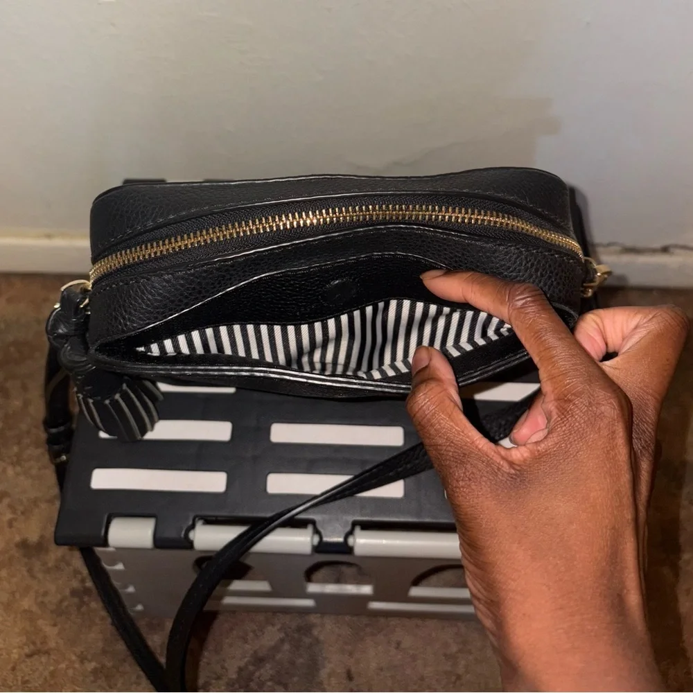 Kate Spade Black Pebbled Leather Camera Crossbody with Tassel